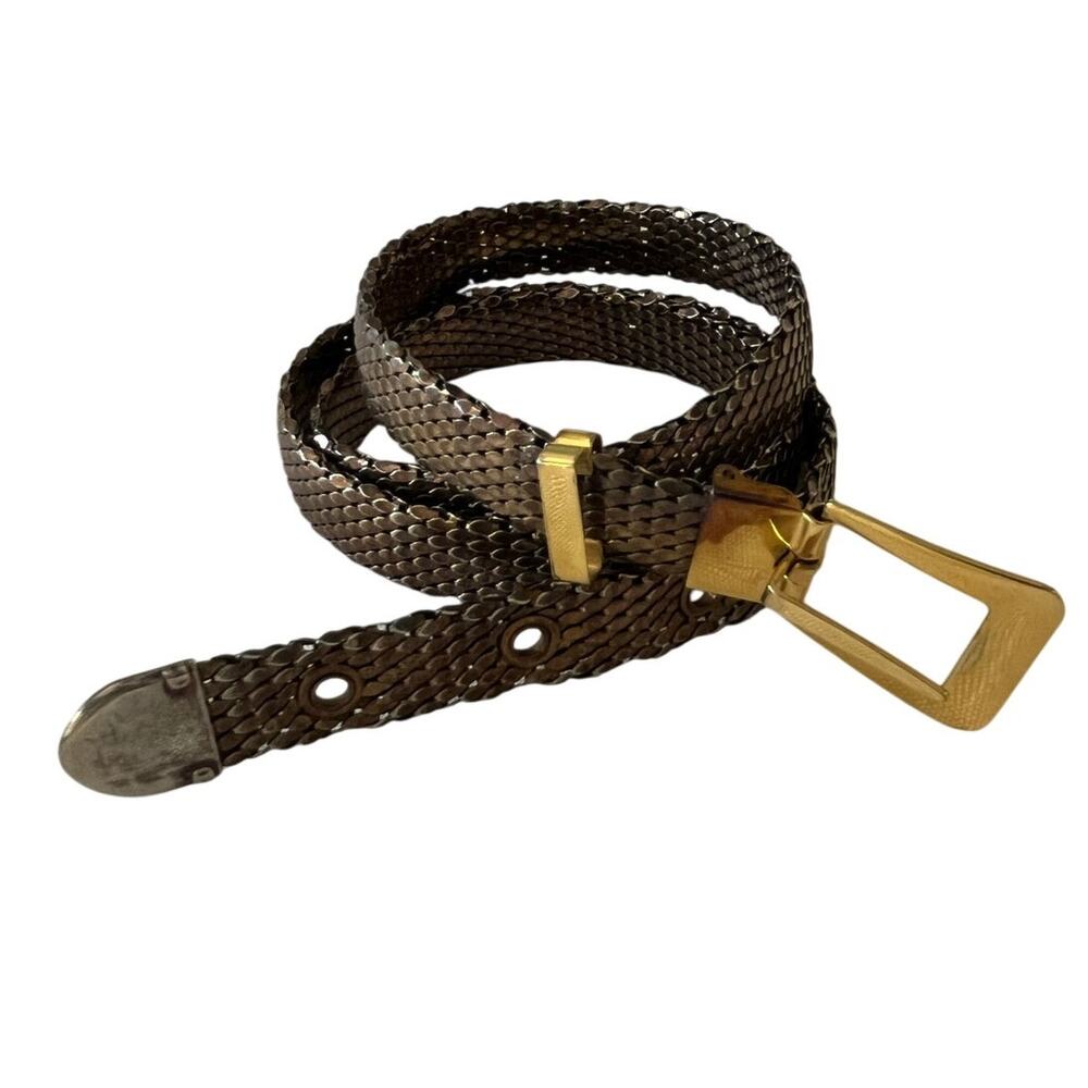 Size XS/S Vintage Womens Skinny Belt Snake Mesh Metal Gold Tone 90s